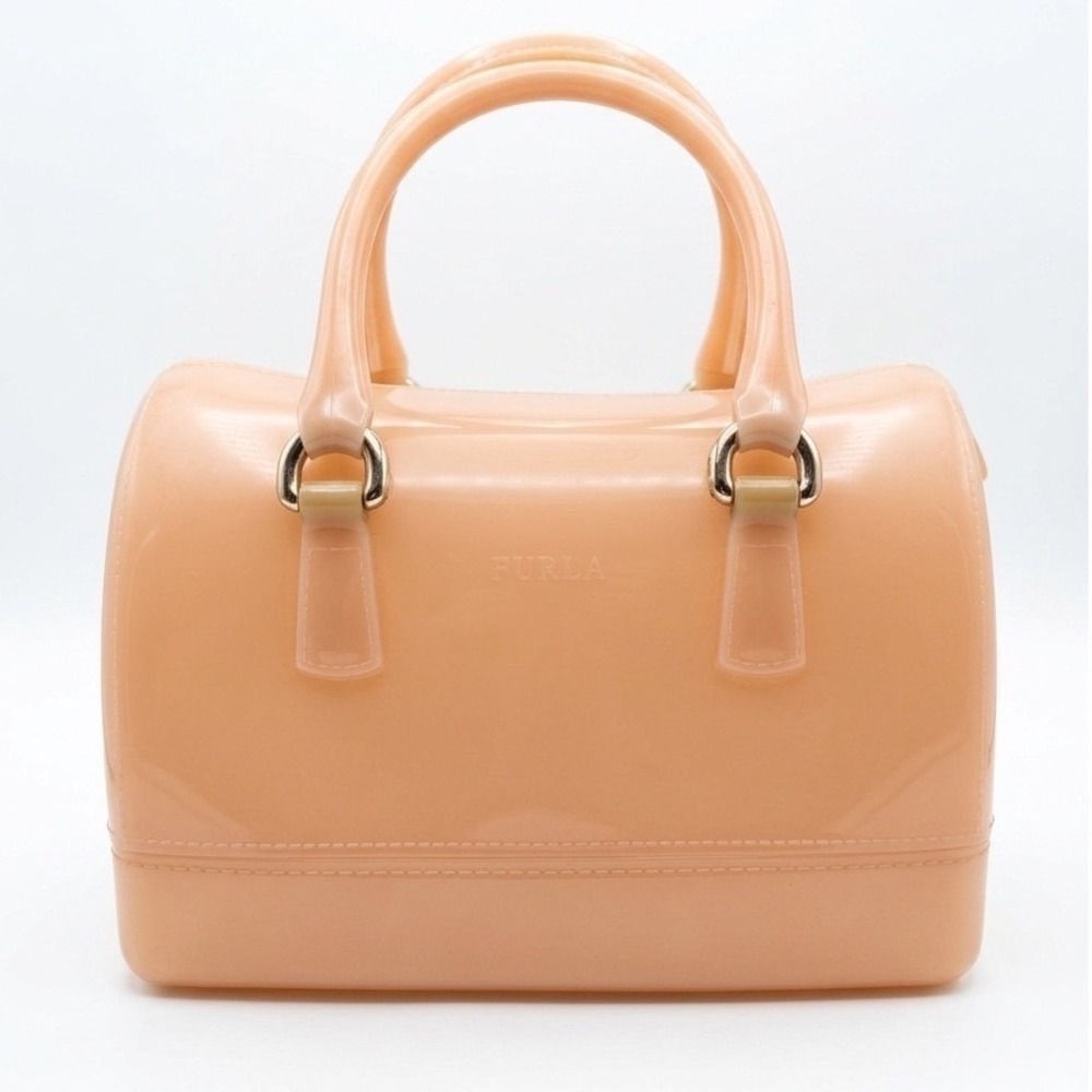 Furla Candy Bag Peach Apricot Rubber Jelly Satchel Doctor Bag Flawed Small